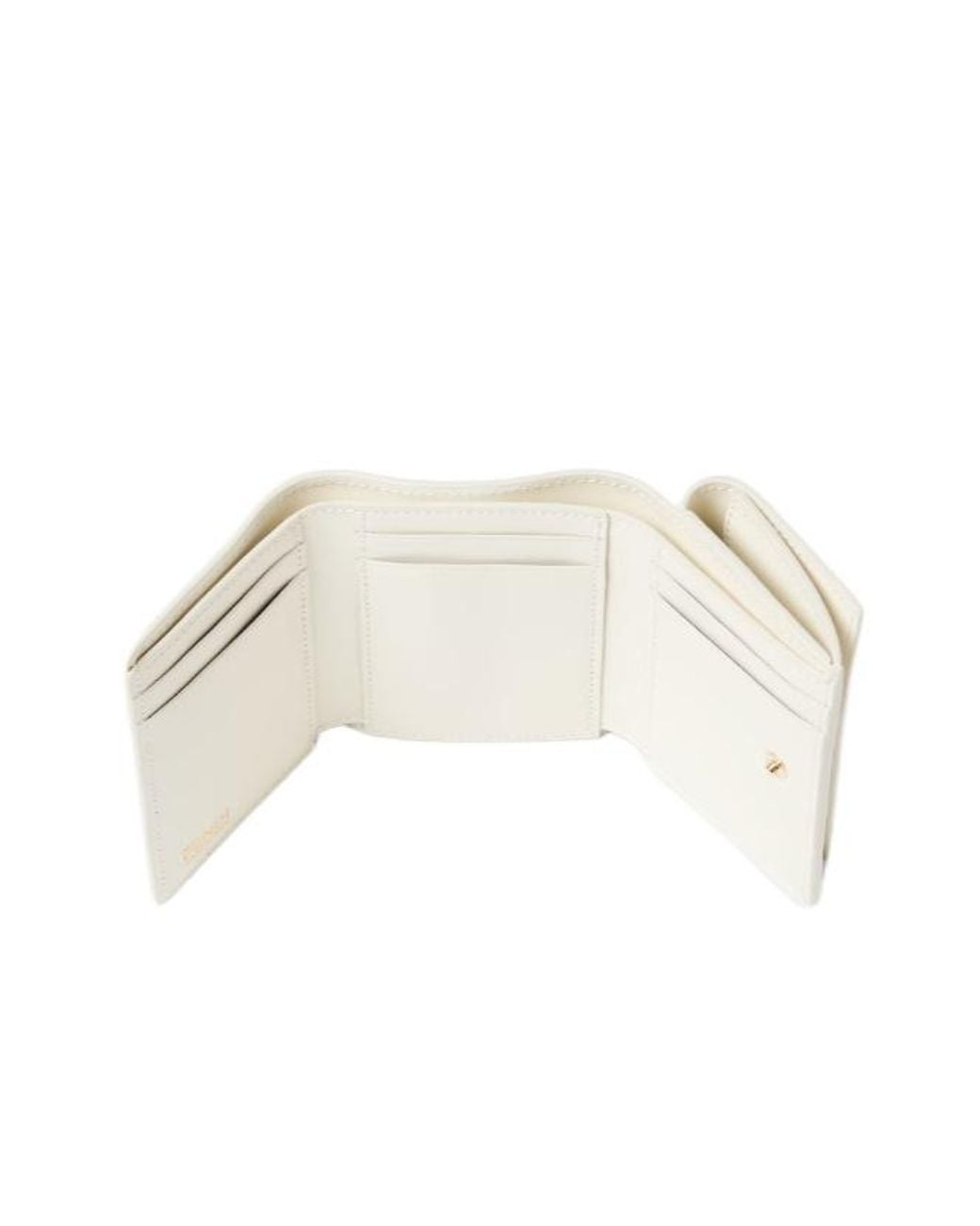 Fendi White Ff Mini Trifold Parchment-Coloured Leather Wallet
