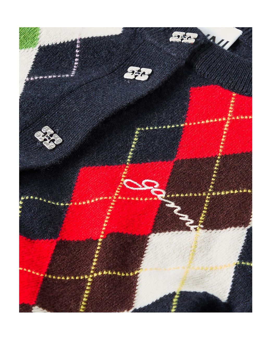 Ganni Black Argyle Knit Cardigan