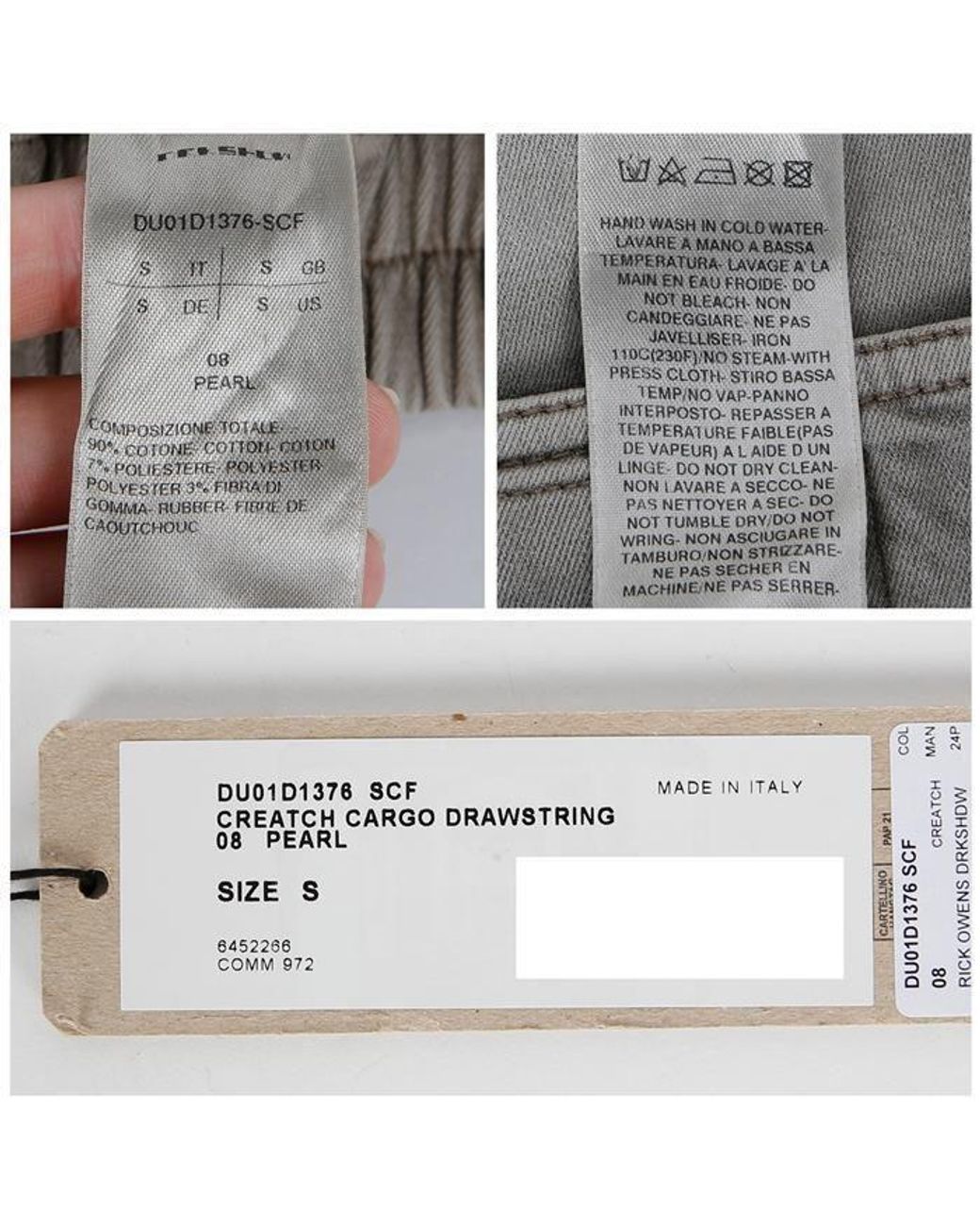 Rick Owens Natural Drawstring Cargo Pants for men