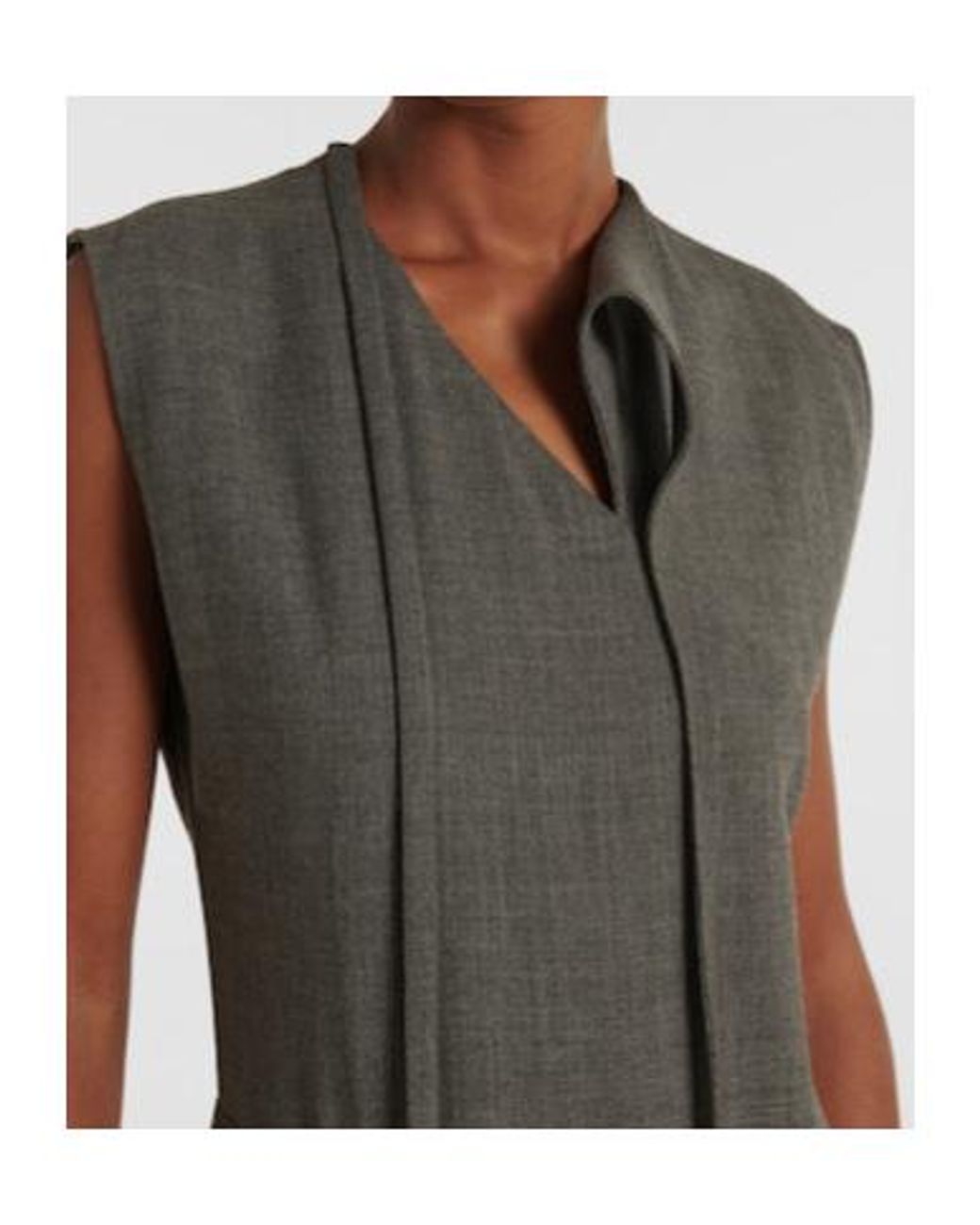 Jil Sander Gray Tie-Neck Virgin Wool Canvas Midi Dress