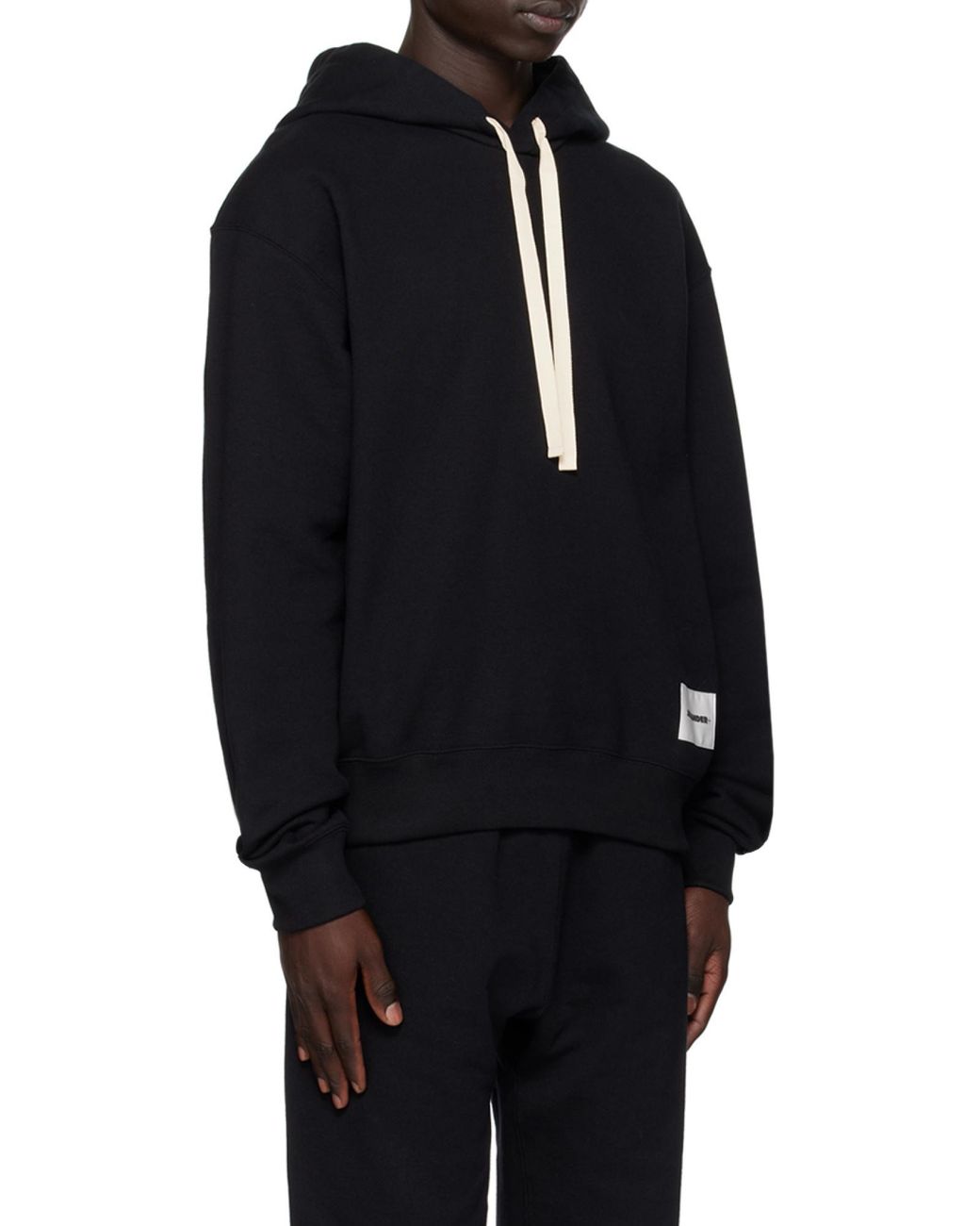 Jil Sander Black Logo Patch Long-Sleeved Hoodie for men