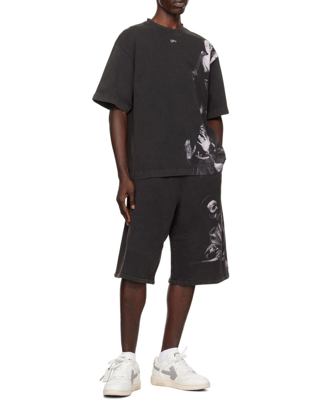 Off-White c/o Virgil Abloh Black Graphic Printed High Waist Shorts for men