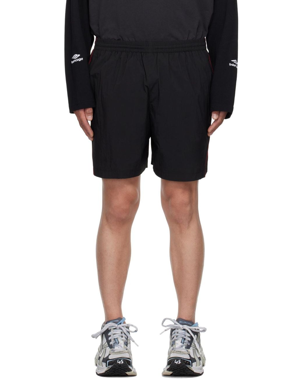 Balenciaga Black Logo Embroidered Tracksuit Shorts for men
