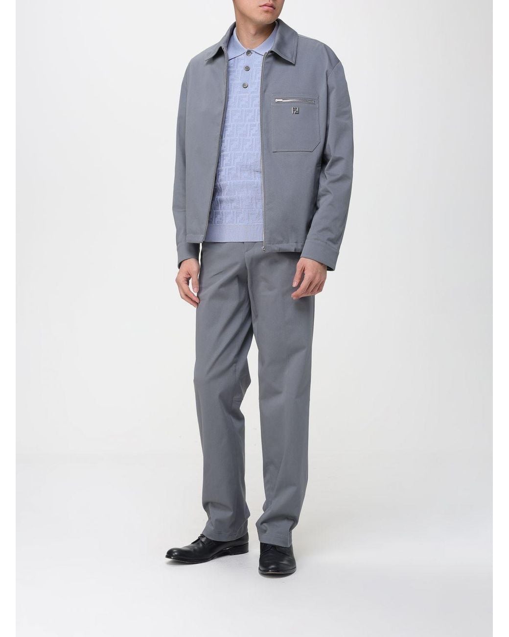 Fendi Gray Ff Logo Plaque Zip-Up Blouson for men