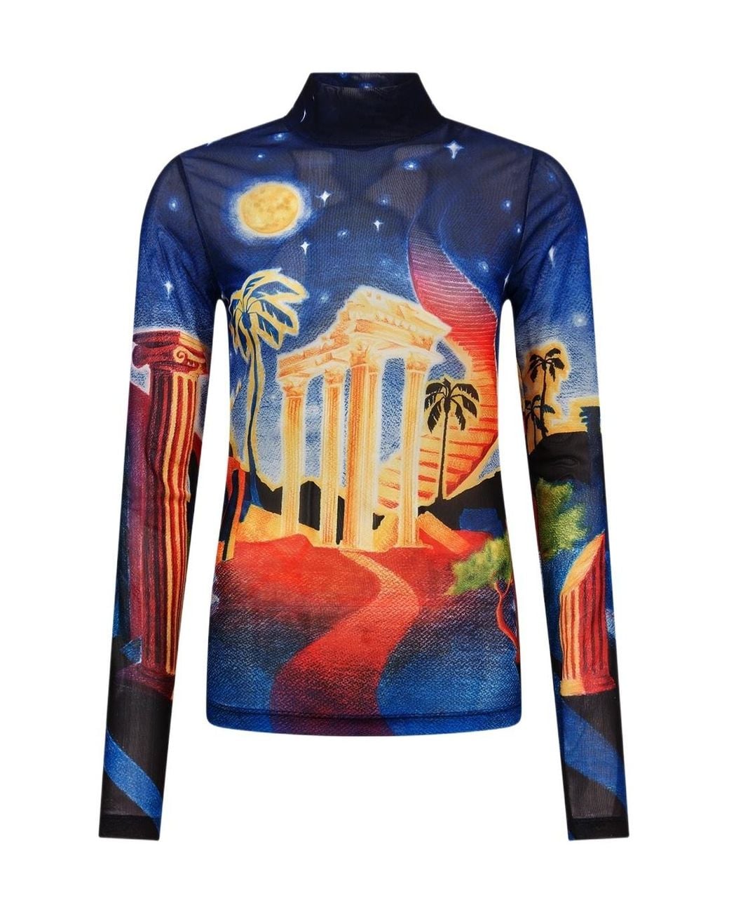 Casablanca Blue Graphic Printed High-Neck Top