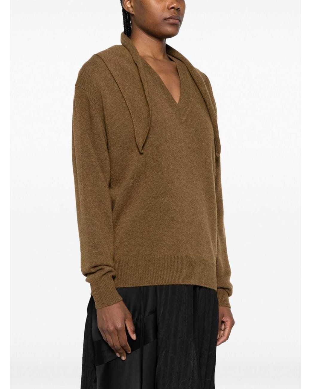 Plan C Brown Long-Sleeved Scarf Collar Knitted Shirt