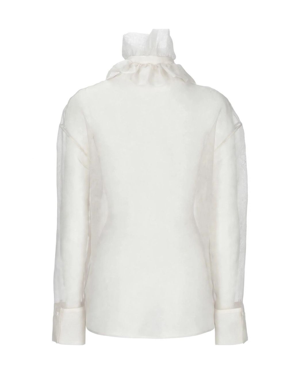 D.exterior White Ruffled Tulle Button-Down Shirt