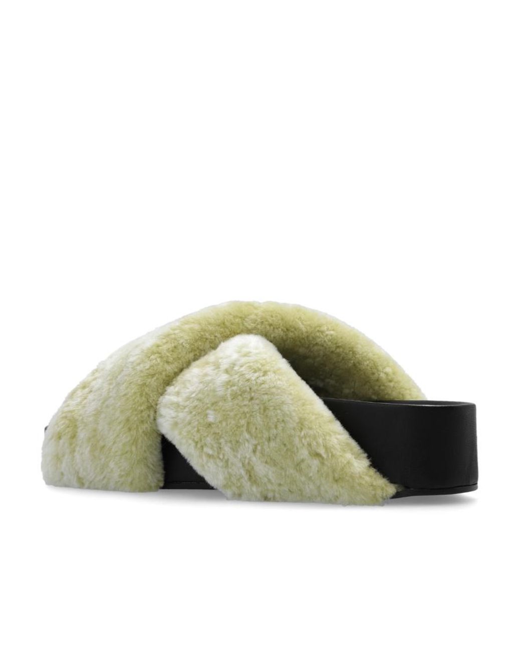 Jil Sander Green Shearling Open-Toe Sandals