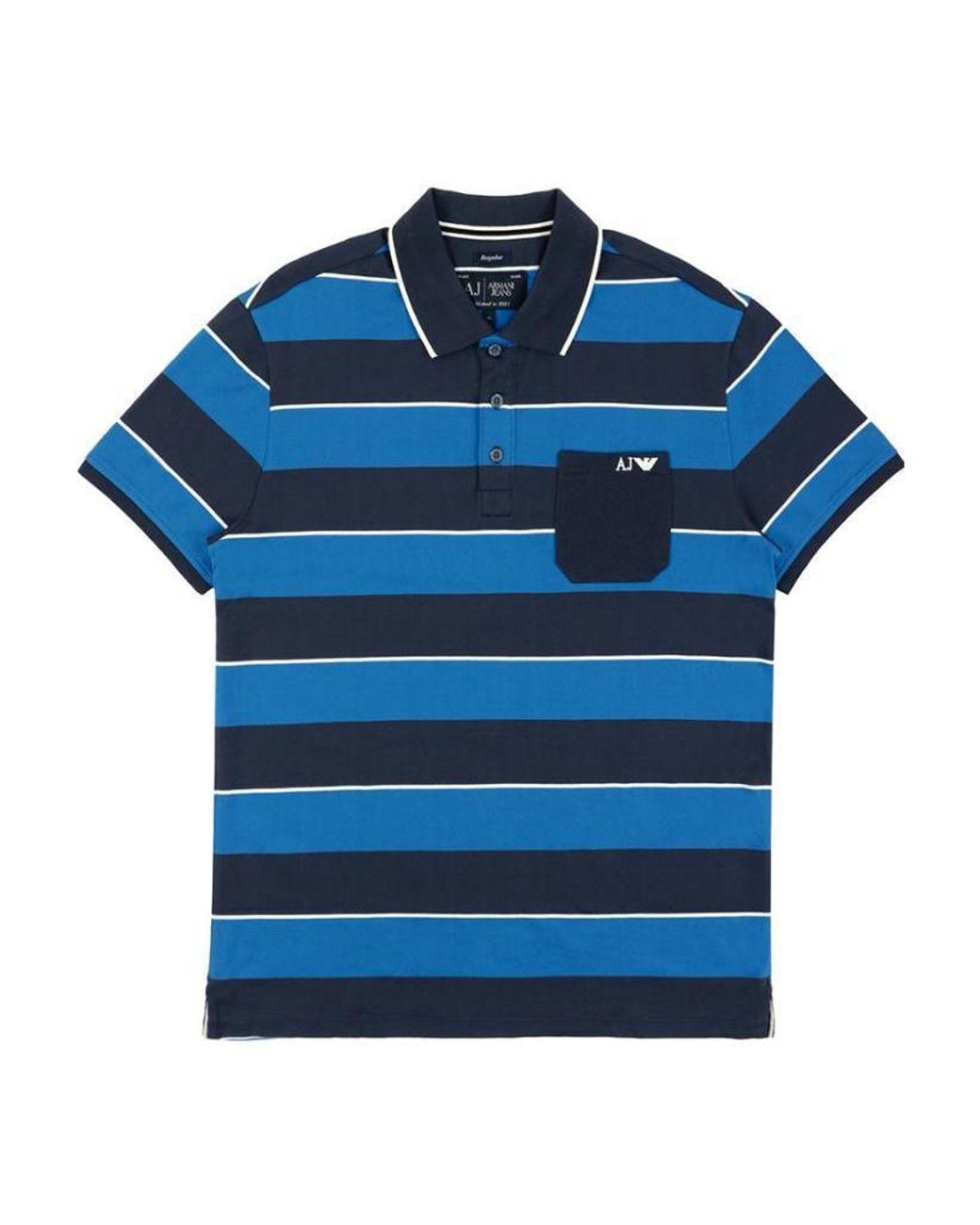 Armani Jeans Blue Striped Logo Polo Shirt for men