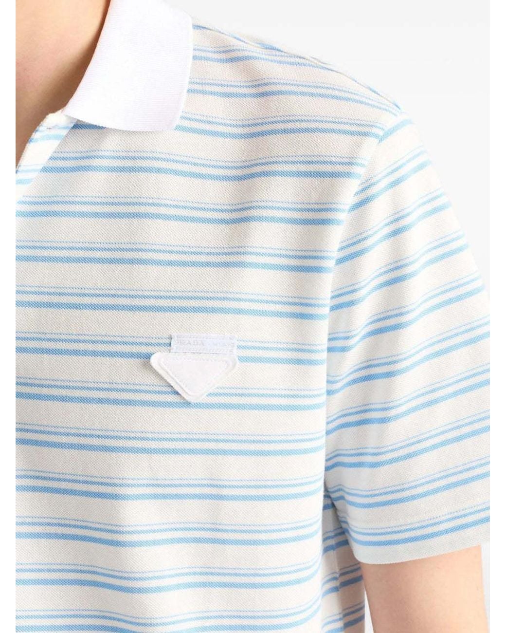 Prada White Short-Sleeved Striped Polo Shirt for men