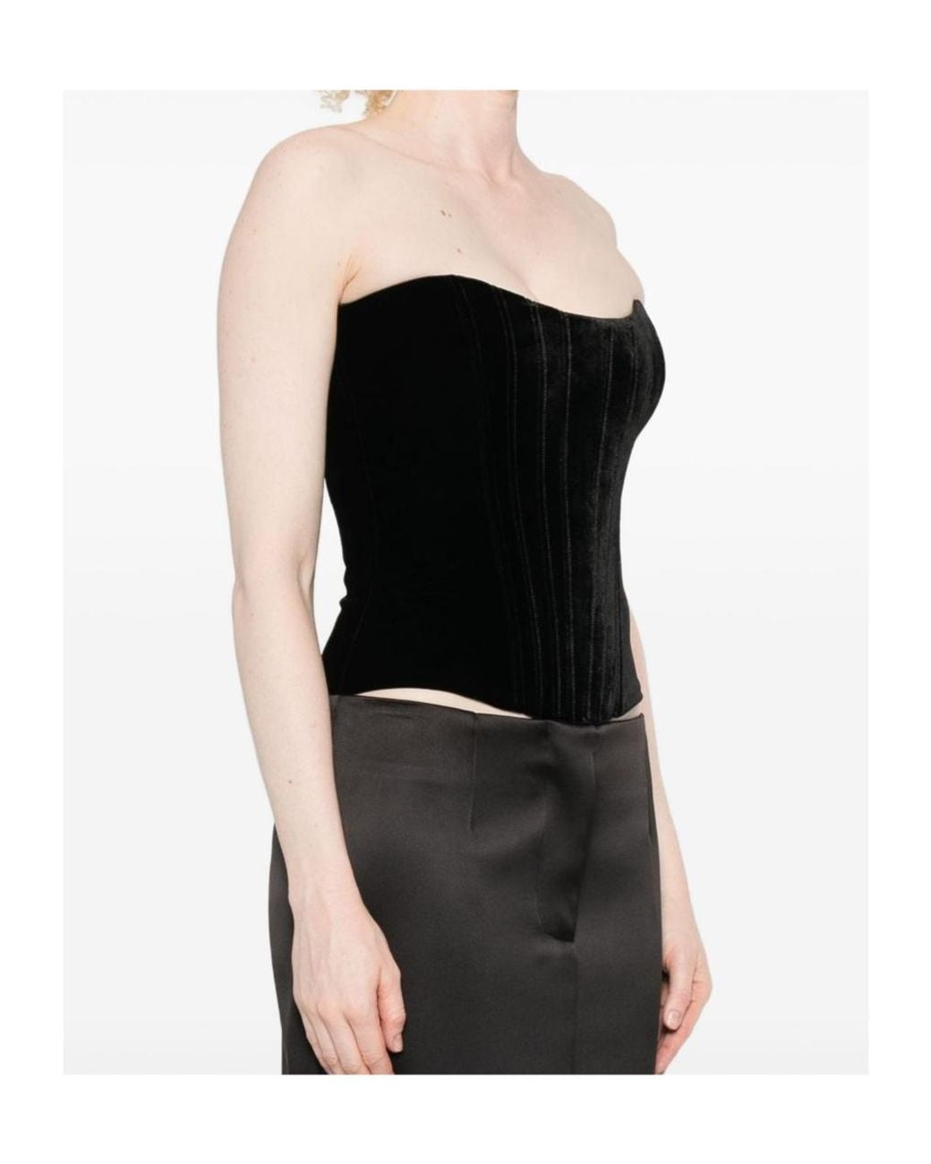 Raquel Diniz Black Strapless Zip Bustier Top