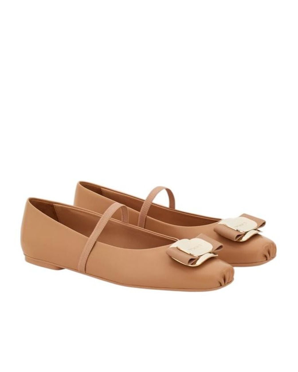 Ferragamo Brown Vara Square-Toe Ballet Flats