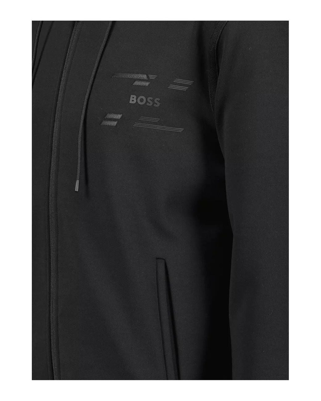 Boss Black Zip-Up Drawstring Hoodie for men
