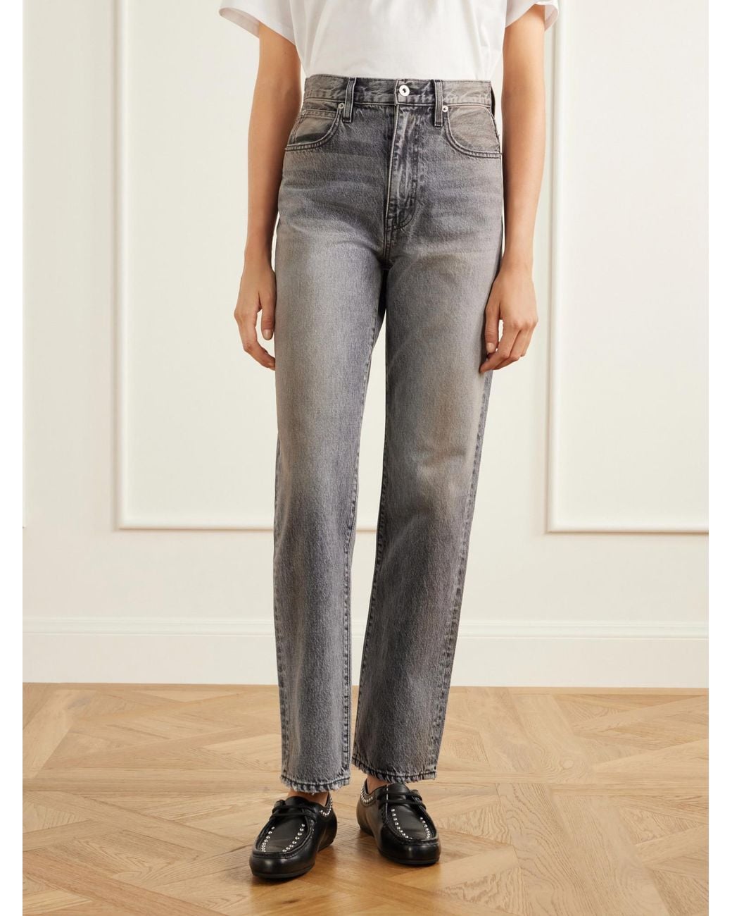 SLVRLAKE Denim Gray High-Waisted Straight-Leg Jeans