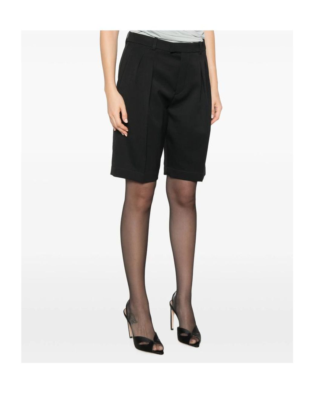 Saint Laurent Black Pleated Bermuda Shorts
