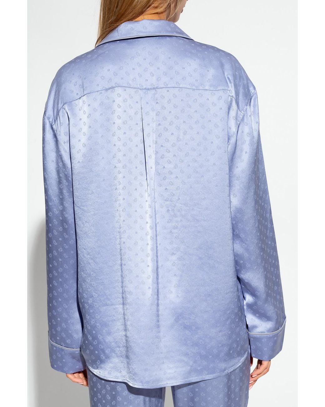 T By Alexander Wang Blue Silk-Jacquard Wide-Leg Trousers