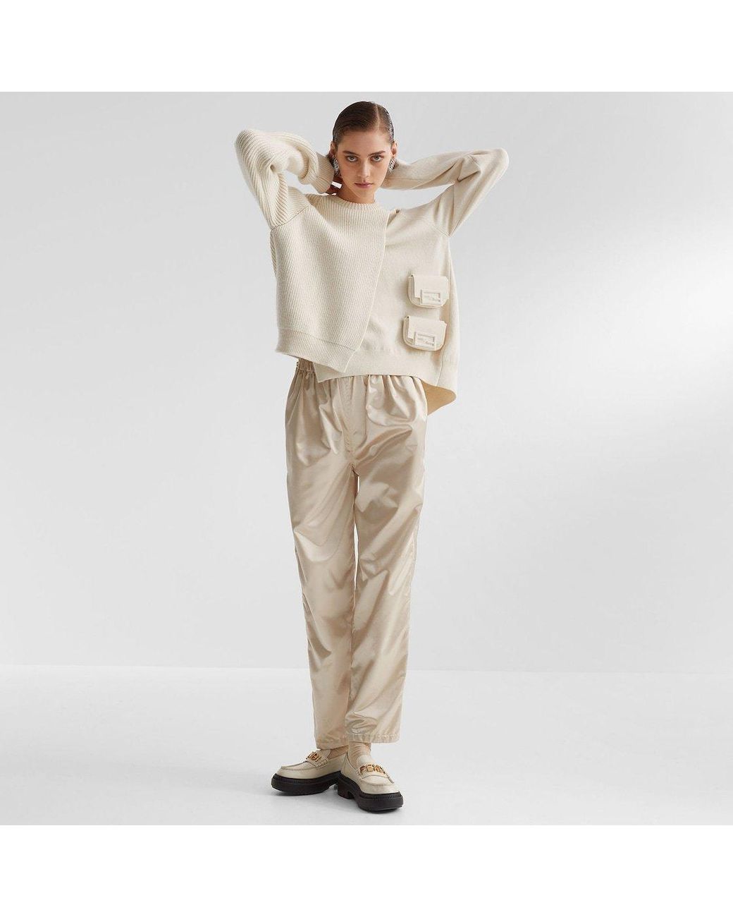 Fendi White Pocket-Detailed Crewneck Jumper