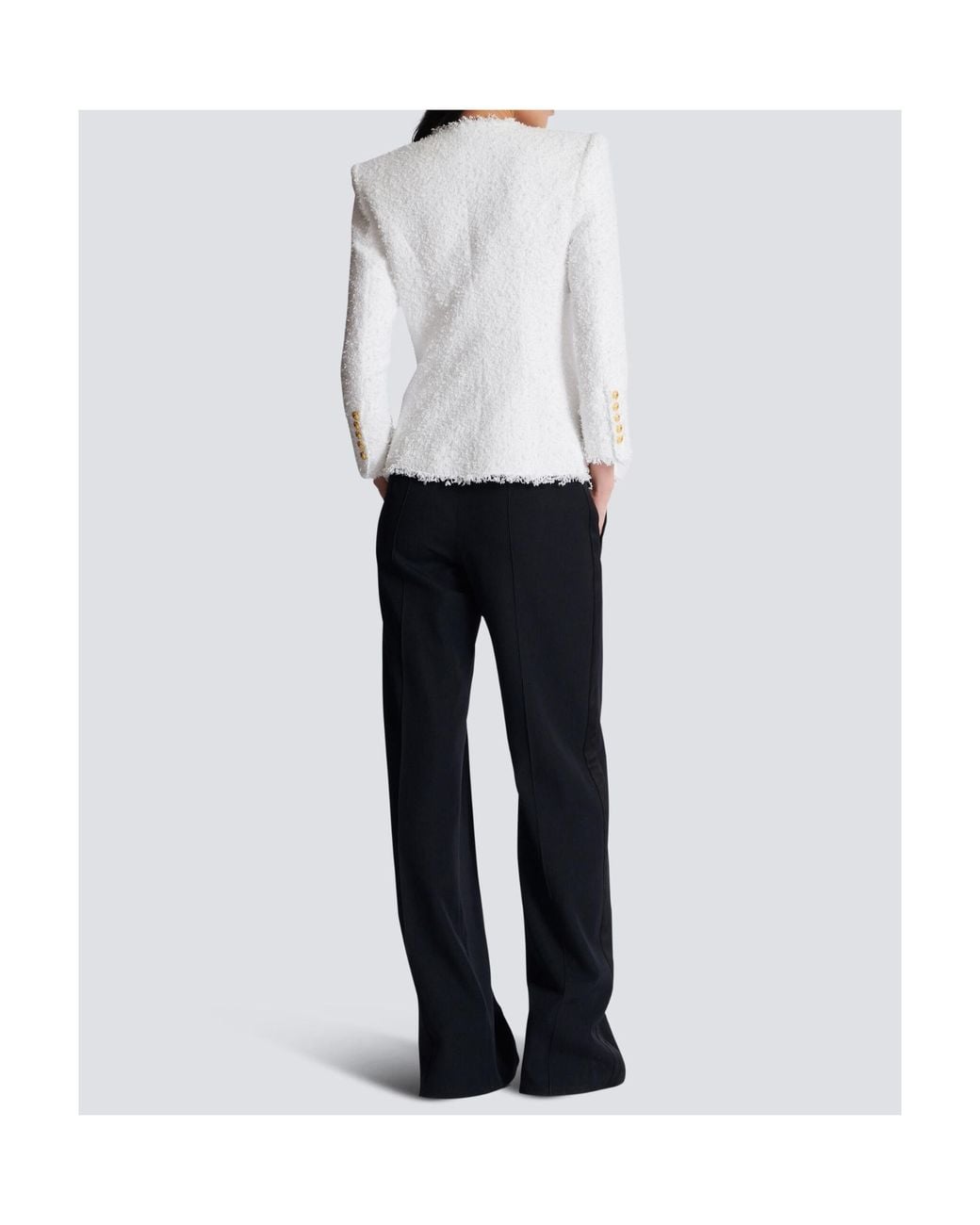Balmain White Tweed Single-Breasted Jacket
