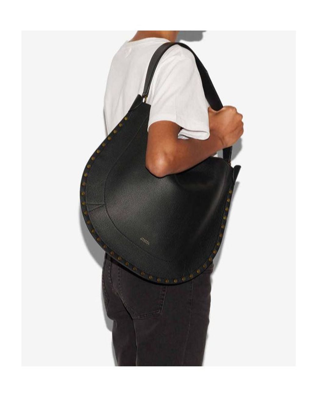 Isabel Marant Black Logo Printed Stud-Embellished Shoulder Bag