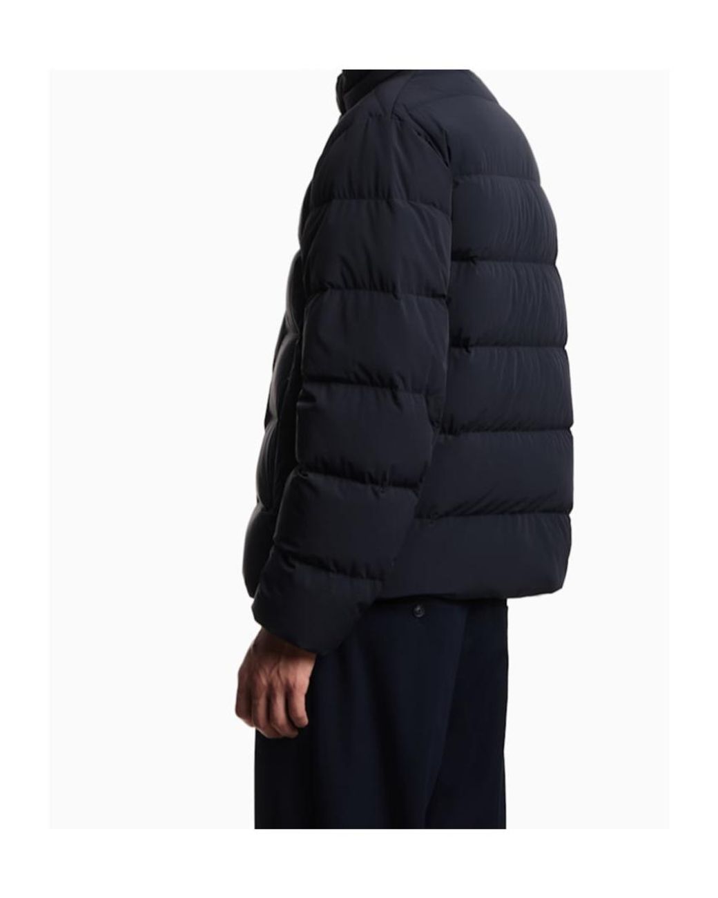 Emporio Armani Blue Nylon Down Jacket With Tone-On-Tone Logo On The Chest for men