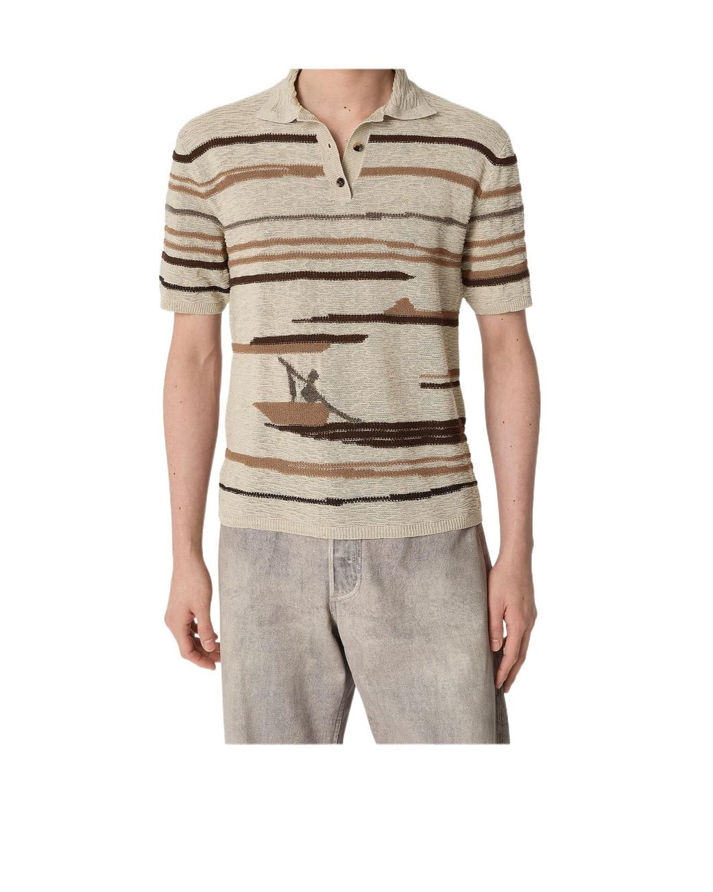 Bottega Veneta Gray Lightweight Graphic Polo Shirt for men