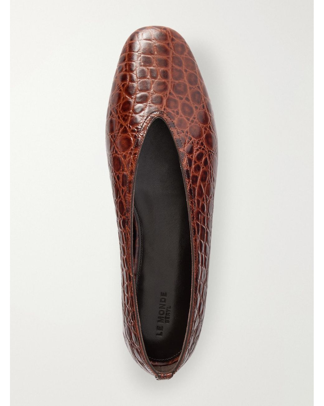 Le Monde Beryl Brown Luna Croc-Effect Leather Flats