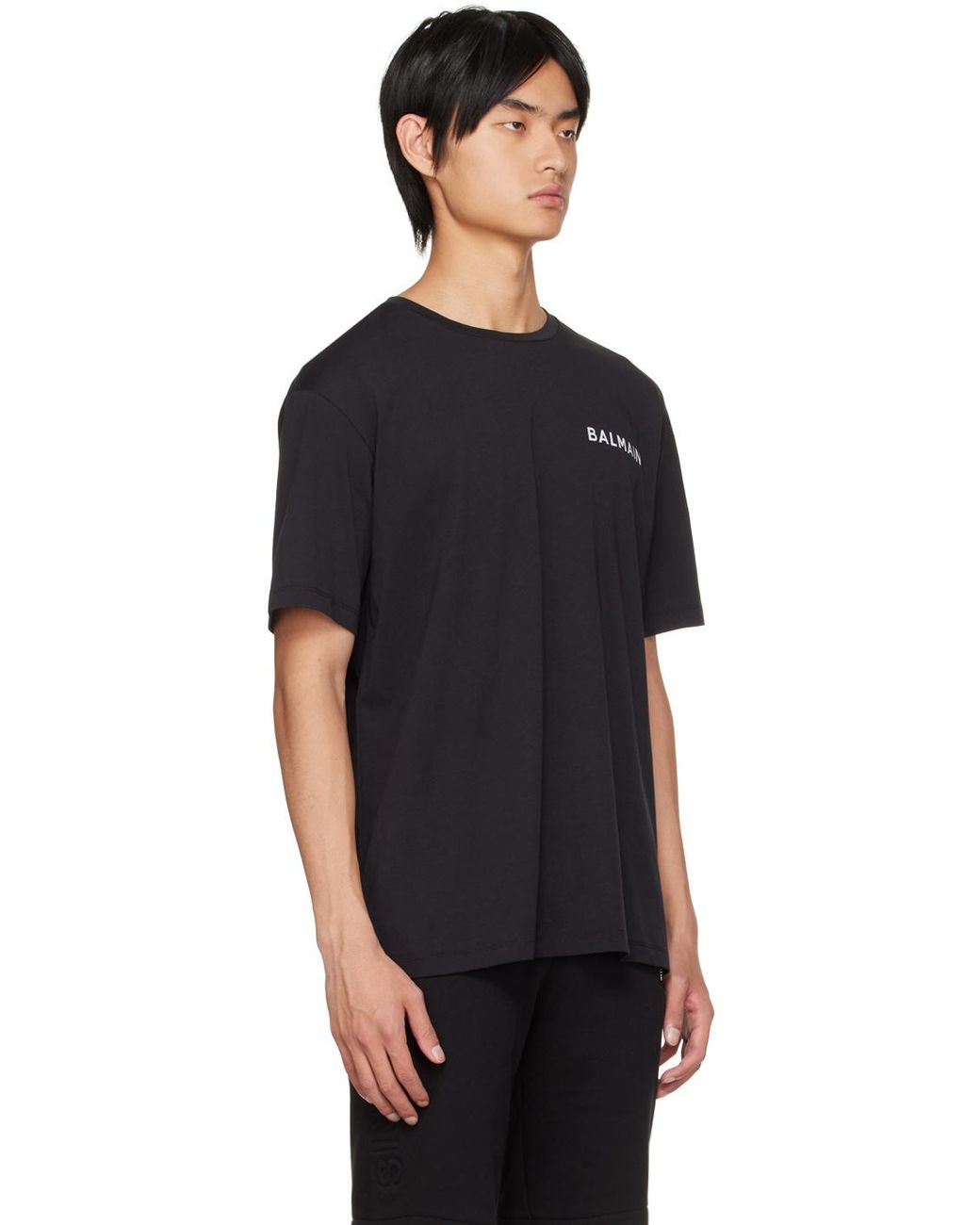 Balmain Black Oversized Cotton T-Shirt With Small Paris Logo for men