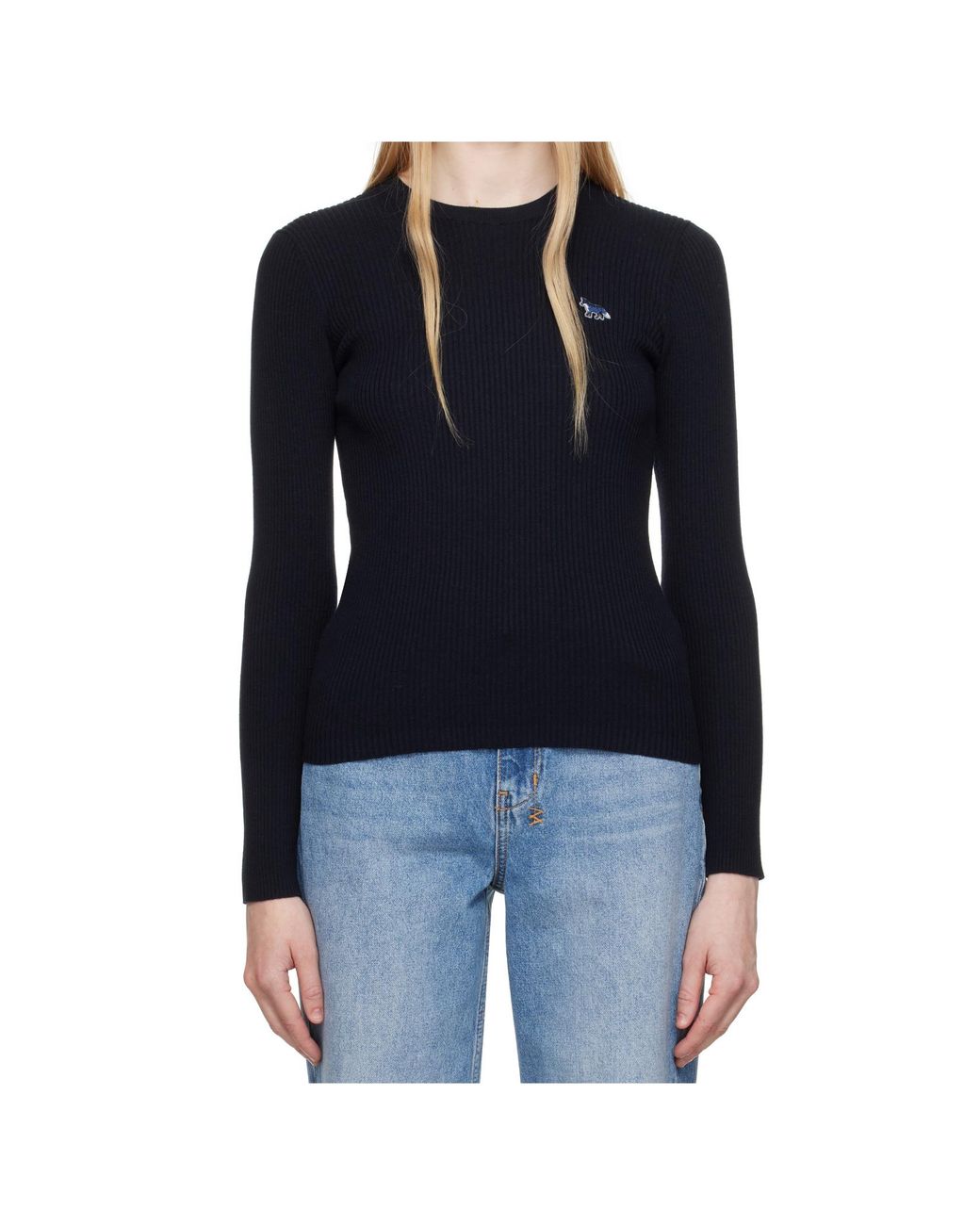Maison Kitsuné Blue Fox Patch Fine Ribbed Sweater