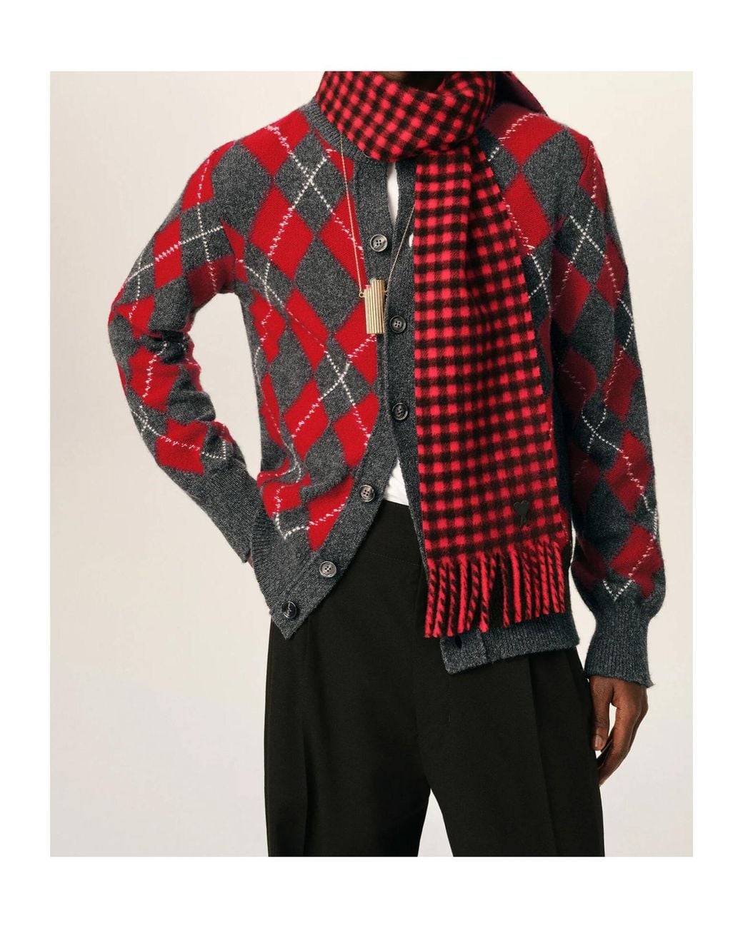 AMI Red Long-Sleeve Knit Top for men