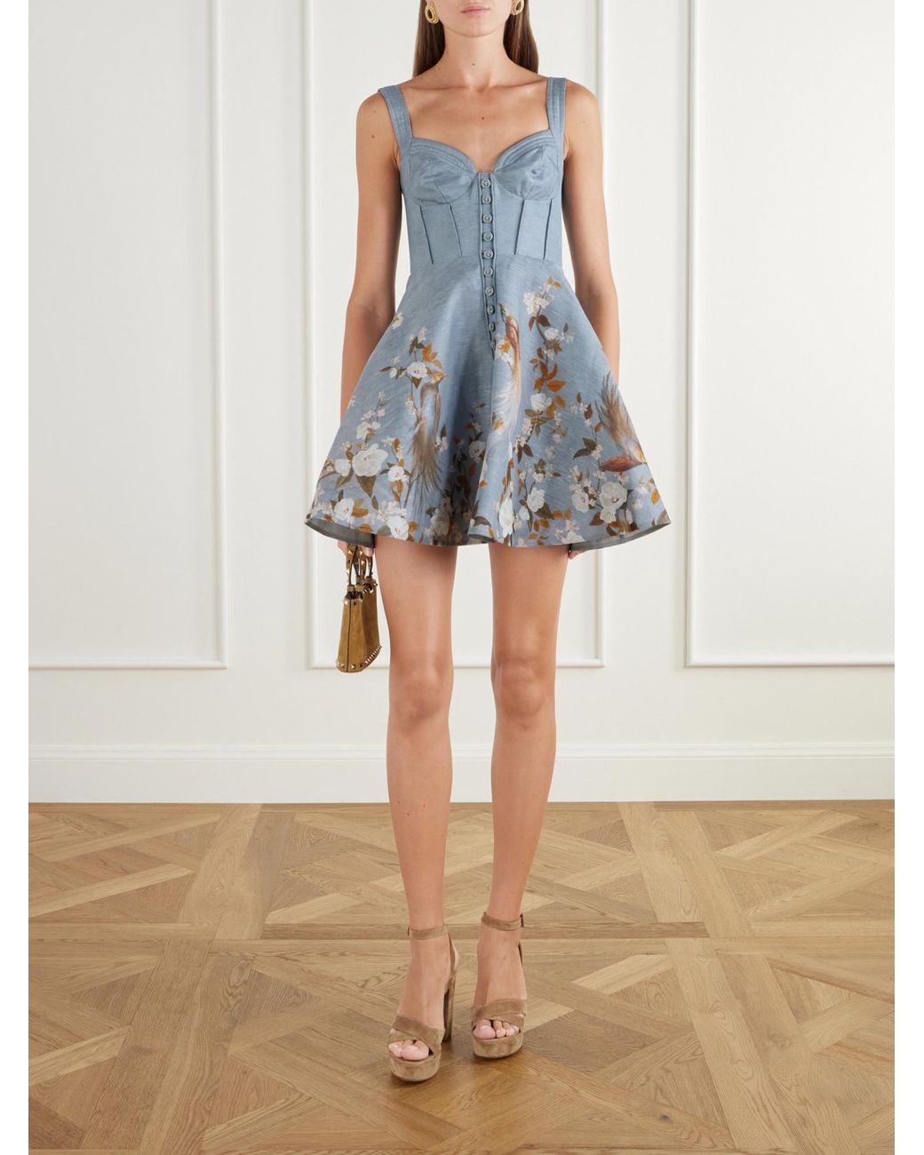 Zimmermann Blue Floral-Print Crepe De Chine Mini Dress