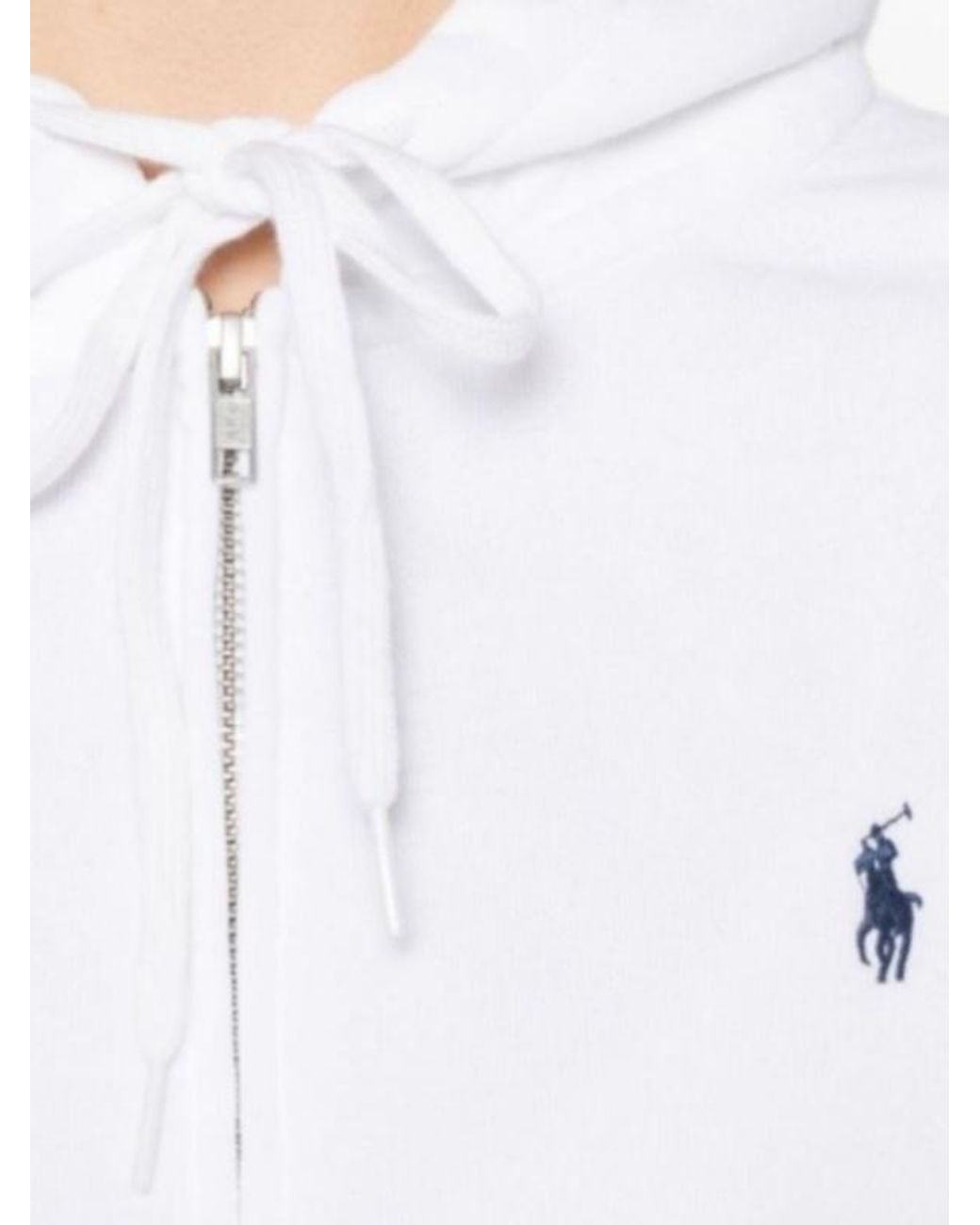 Polo Ralph Lauren White Full-Zip Drawstring Hoodie