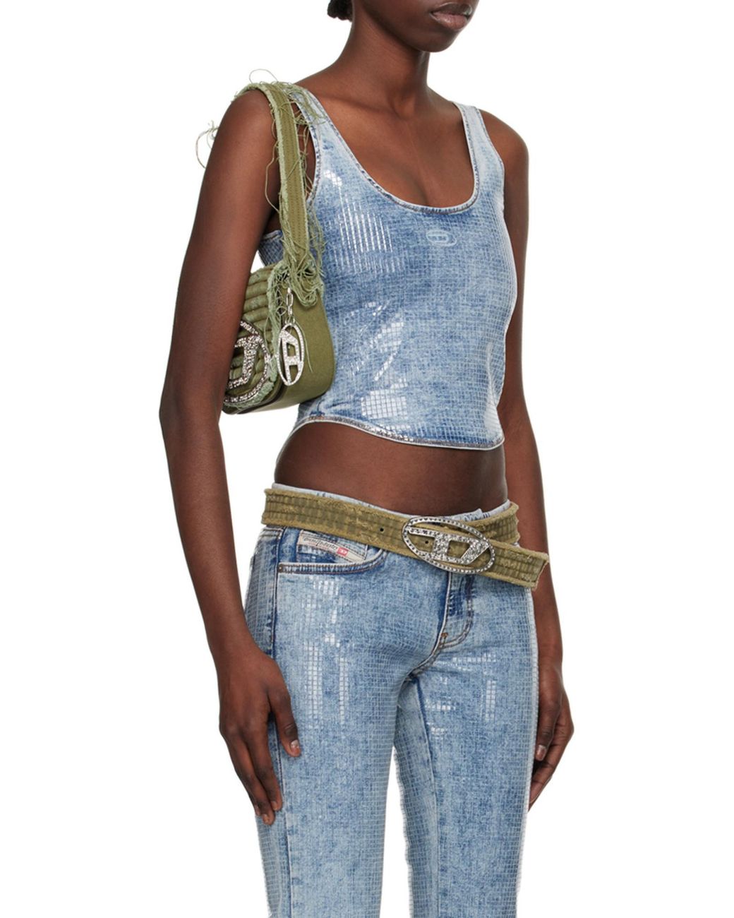 DIESEL Blue Shi Denim Style Printed Bustier Top