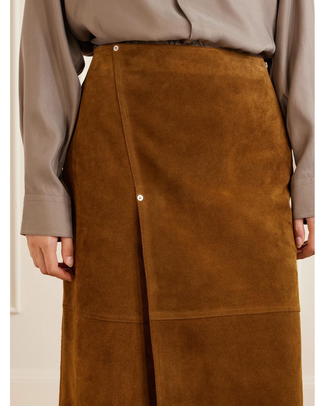 Studio Nicholson Brown Suede Midi Skirt