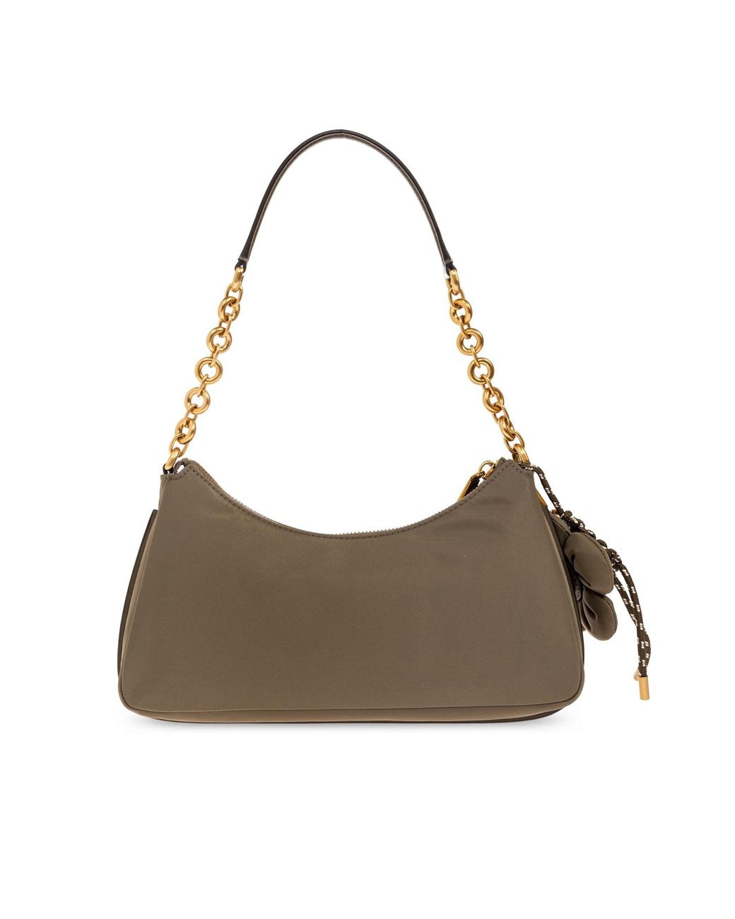 Michael Kors Brown Floral-Applique Chain-Link Shoulder Bag
