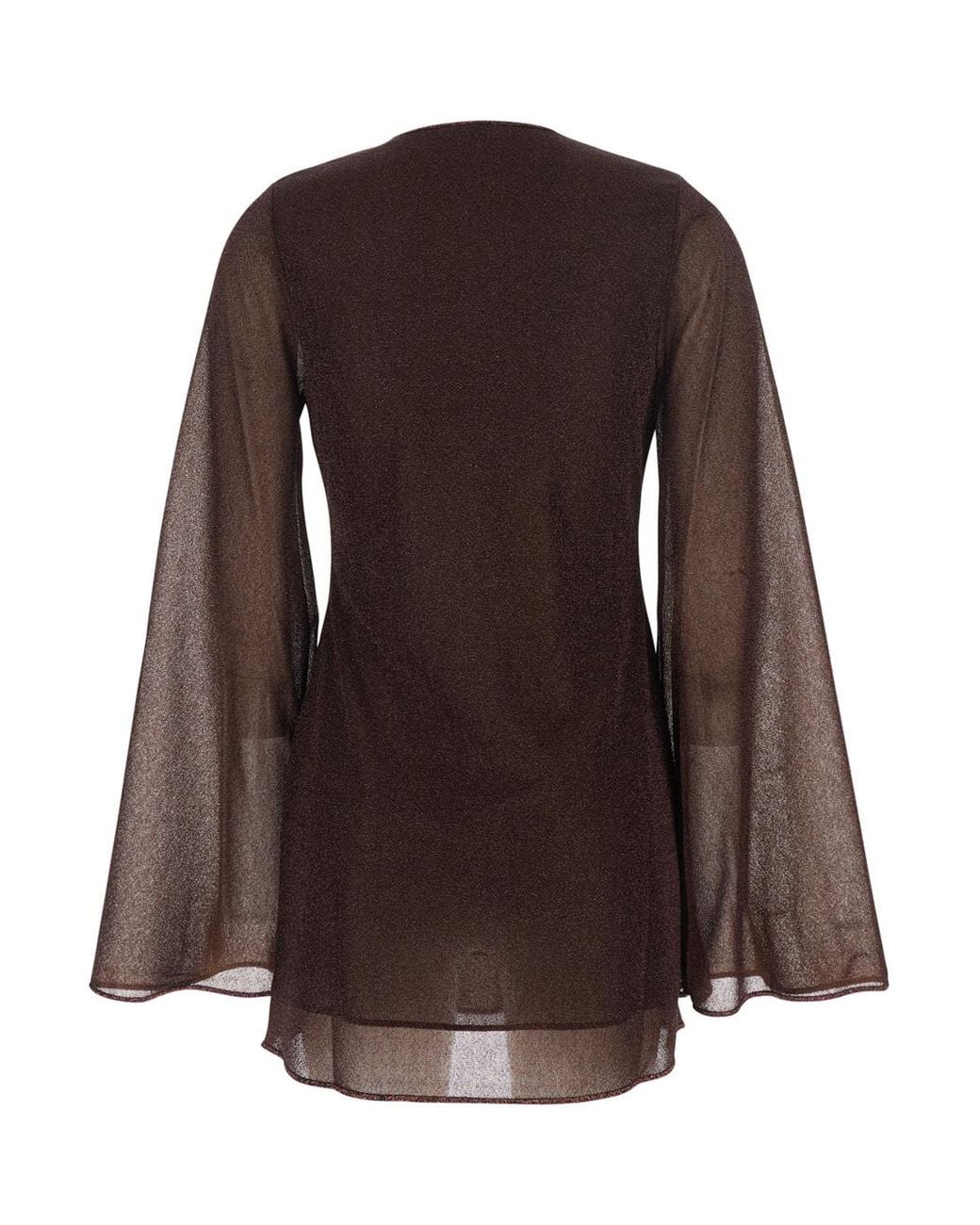 Oseree Brown Ring-Detail V-Neck Mini Dress