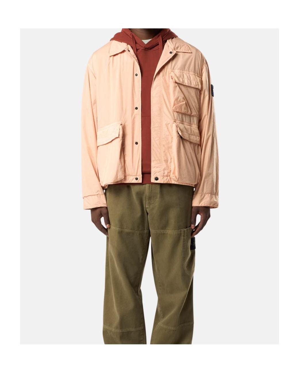Stone Island Pink Logo Patch Buttoned Overshirt for men