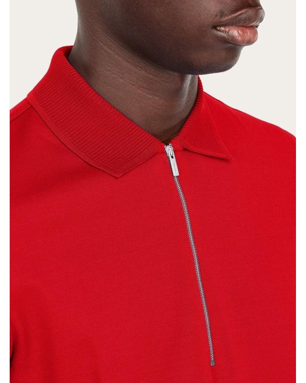Ferragamo Red Zip Collar Polo Shirt for men
