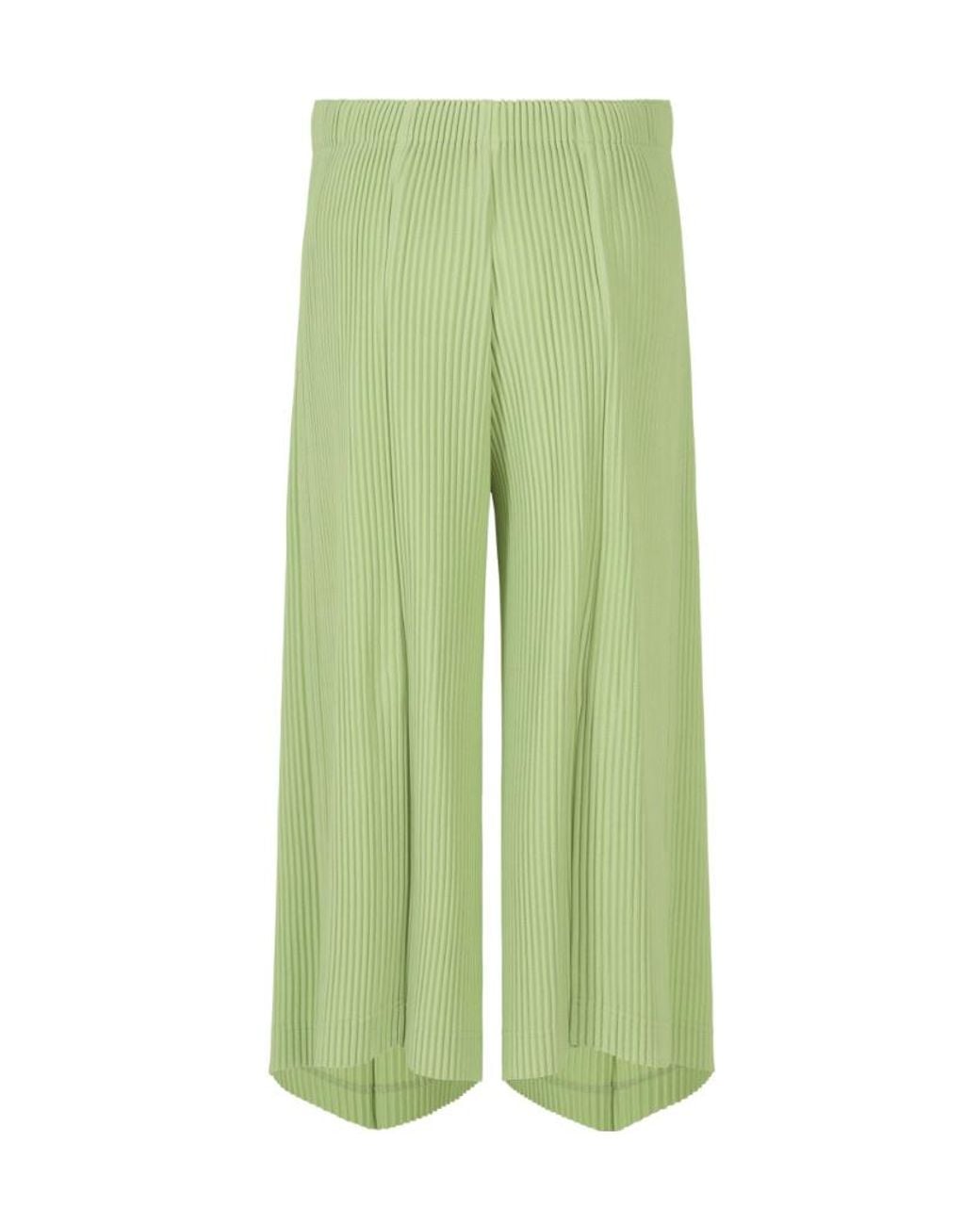 Homme Plissé Issey Miyake Green Homme Plissé Issey Miyake Pleats Bottoms Wide-Leg Pants for men