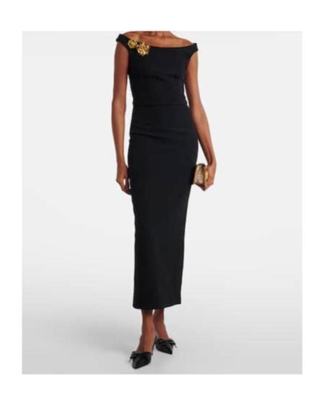 Safiyaa Black Belted Embellished Crepe Maxi Dress