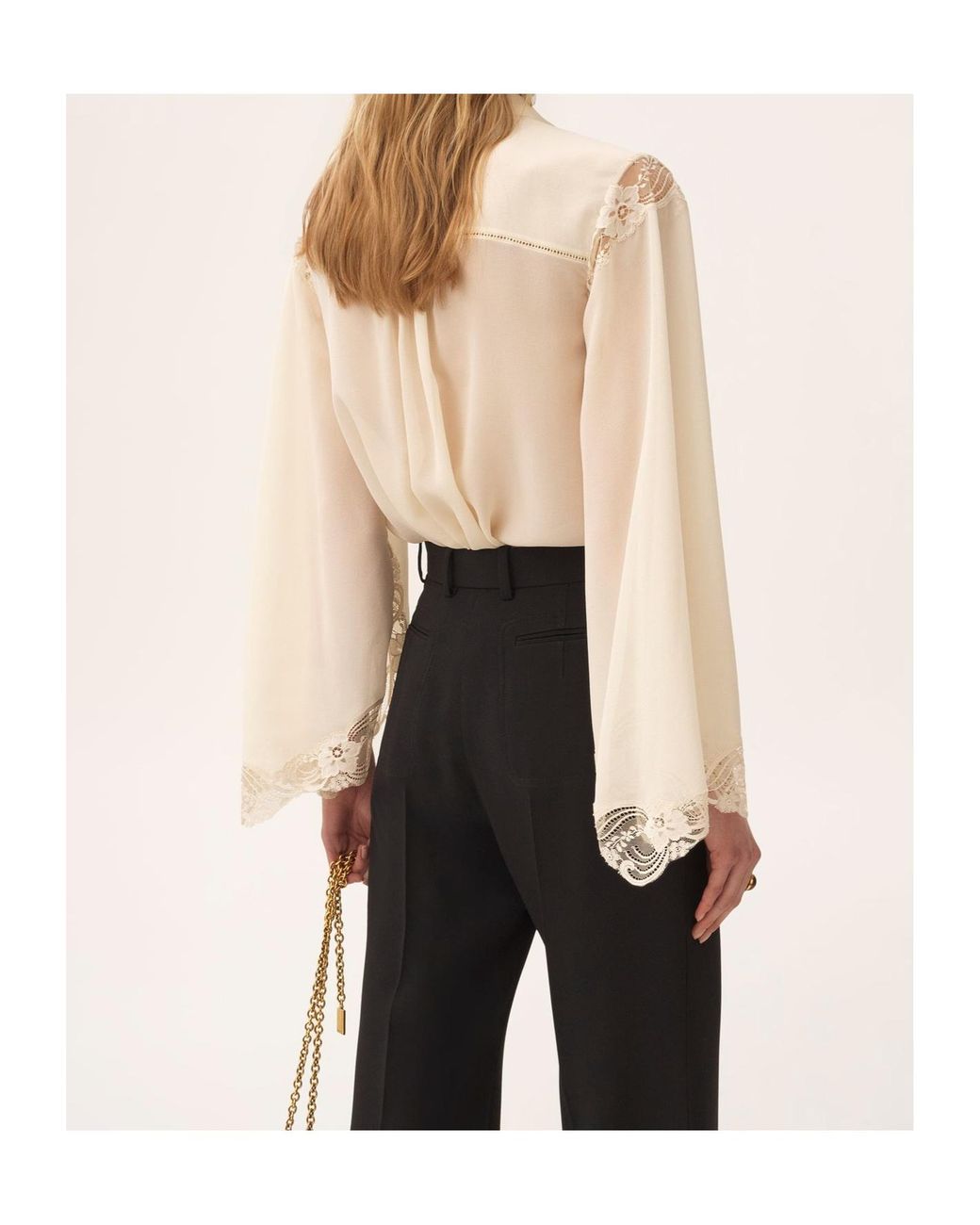 Chloé White Chloé Lace-Trim Fluid Blouse