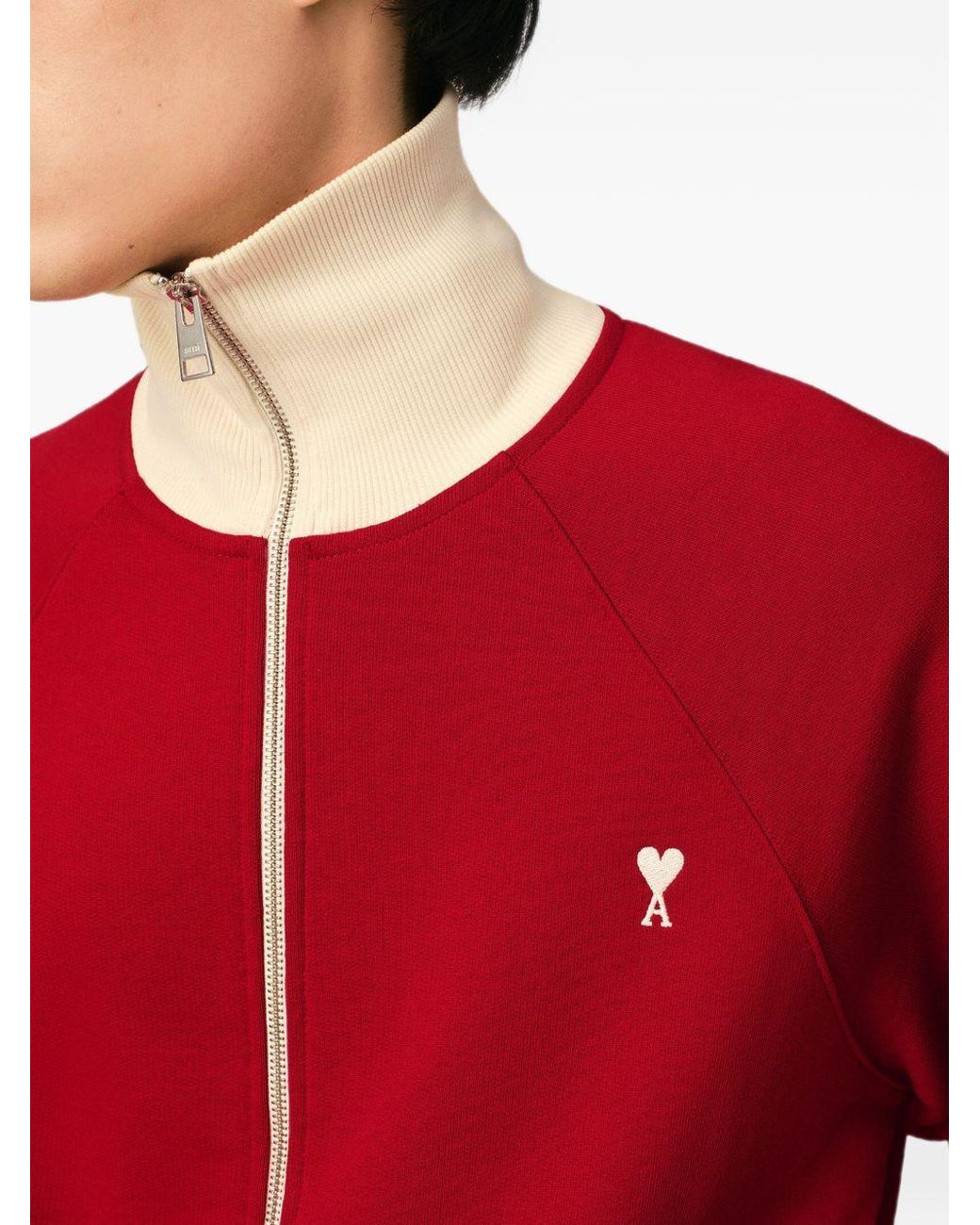 AMI Red Ami Ami De Coeur Zipped Sweatshirt for men