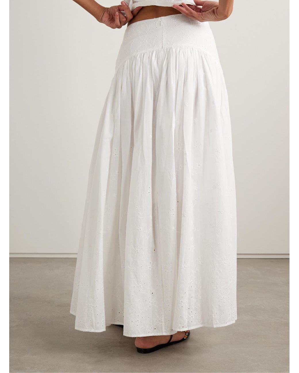 Staud White Lightweight Cotton Midi Skirt