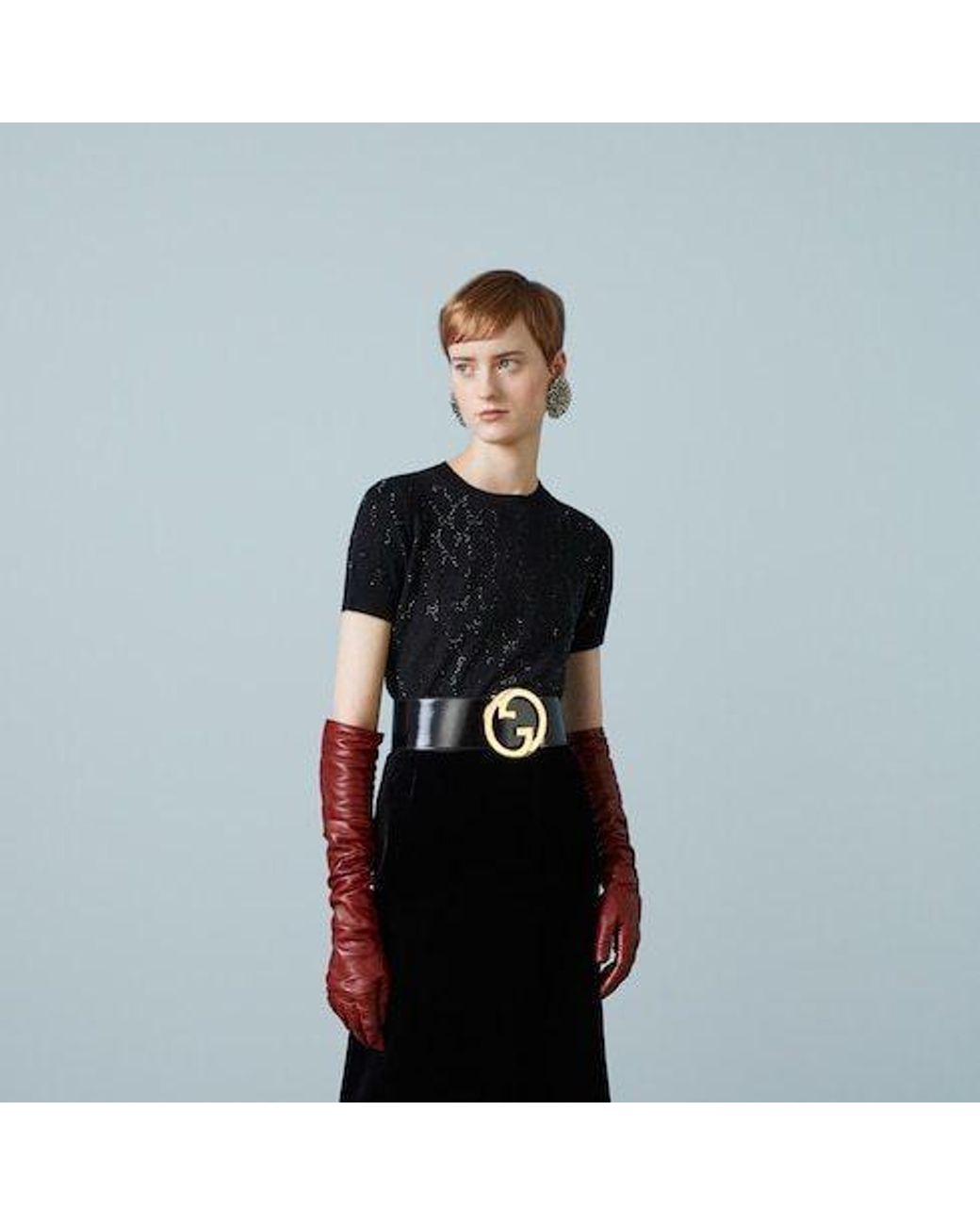 Gucci Black Fine Wool Gg Crystal Top