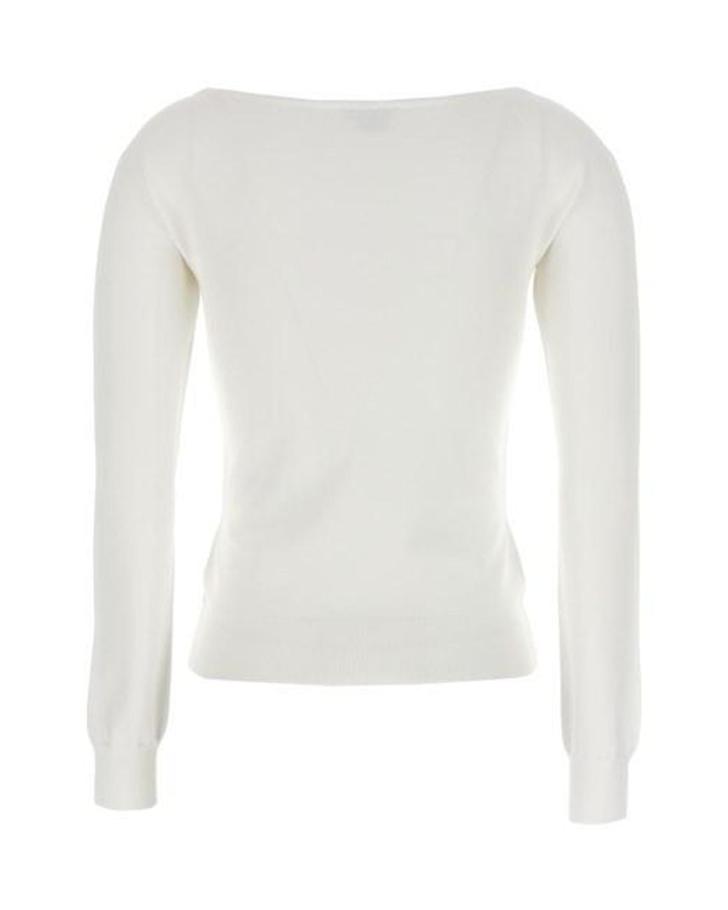McQueen White Long Sleeved Square-Neck Knitted Top