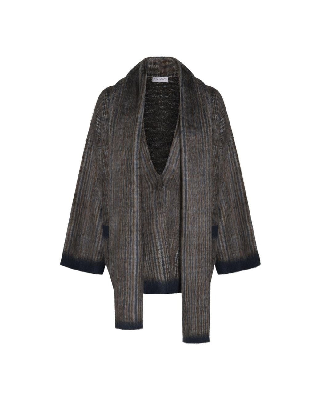 Brunello Cucinelli Gray Prince Of Wales Scarf Double Knit Outerwear Jacket