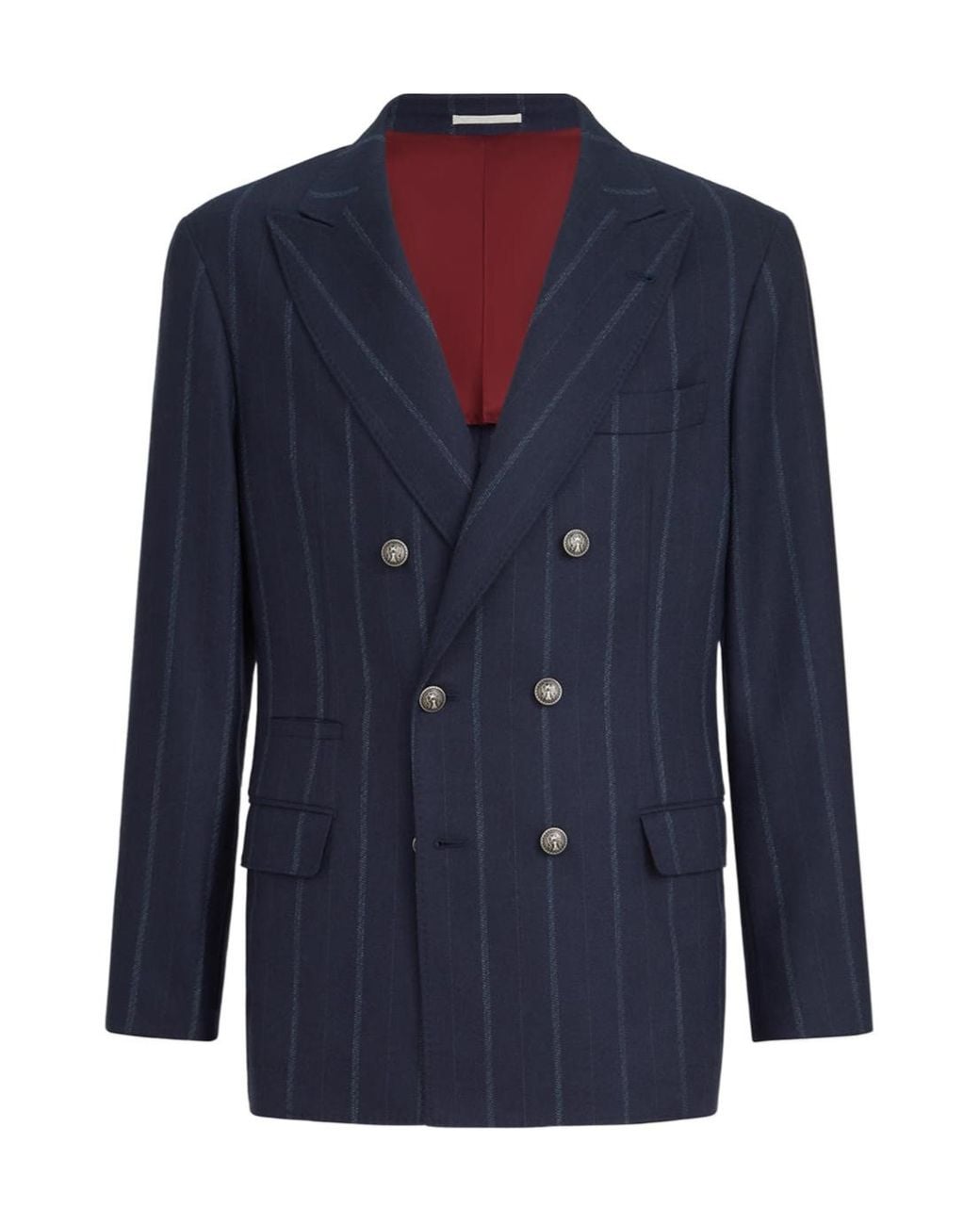 Brunello Cucinelli Blue Cashmere And Virgin Wool Multistripe Twill One-And-A-Half Breasted Deconstructed Blazer With Metal Buttons for men