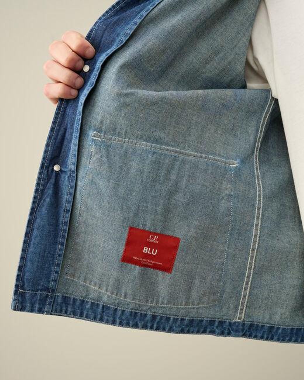 C P Company Blue Long-Sleeved Denim Coat for men