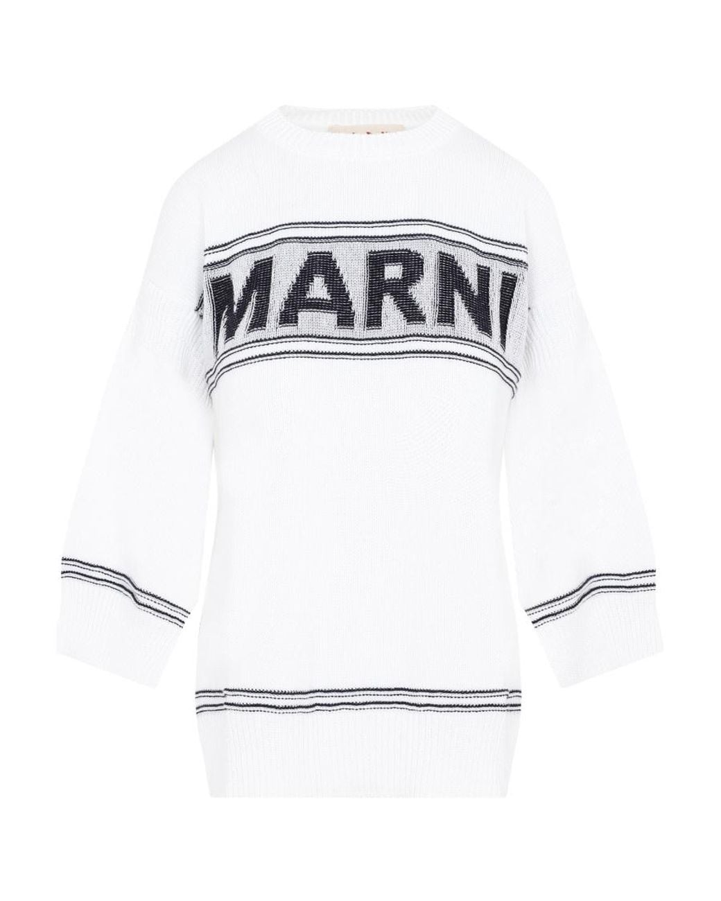 Marni White Logo Intarsia Knitted Crewneck Jumper