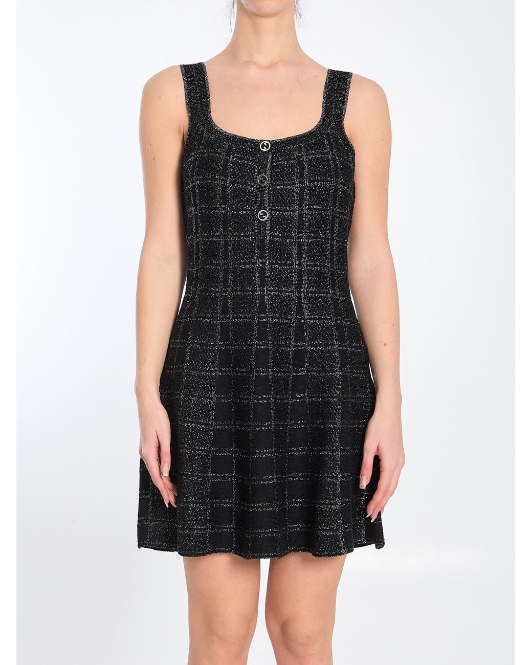 Gucci Black Lamé Check Jacquard Dress