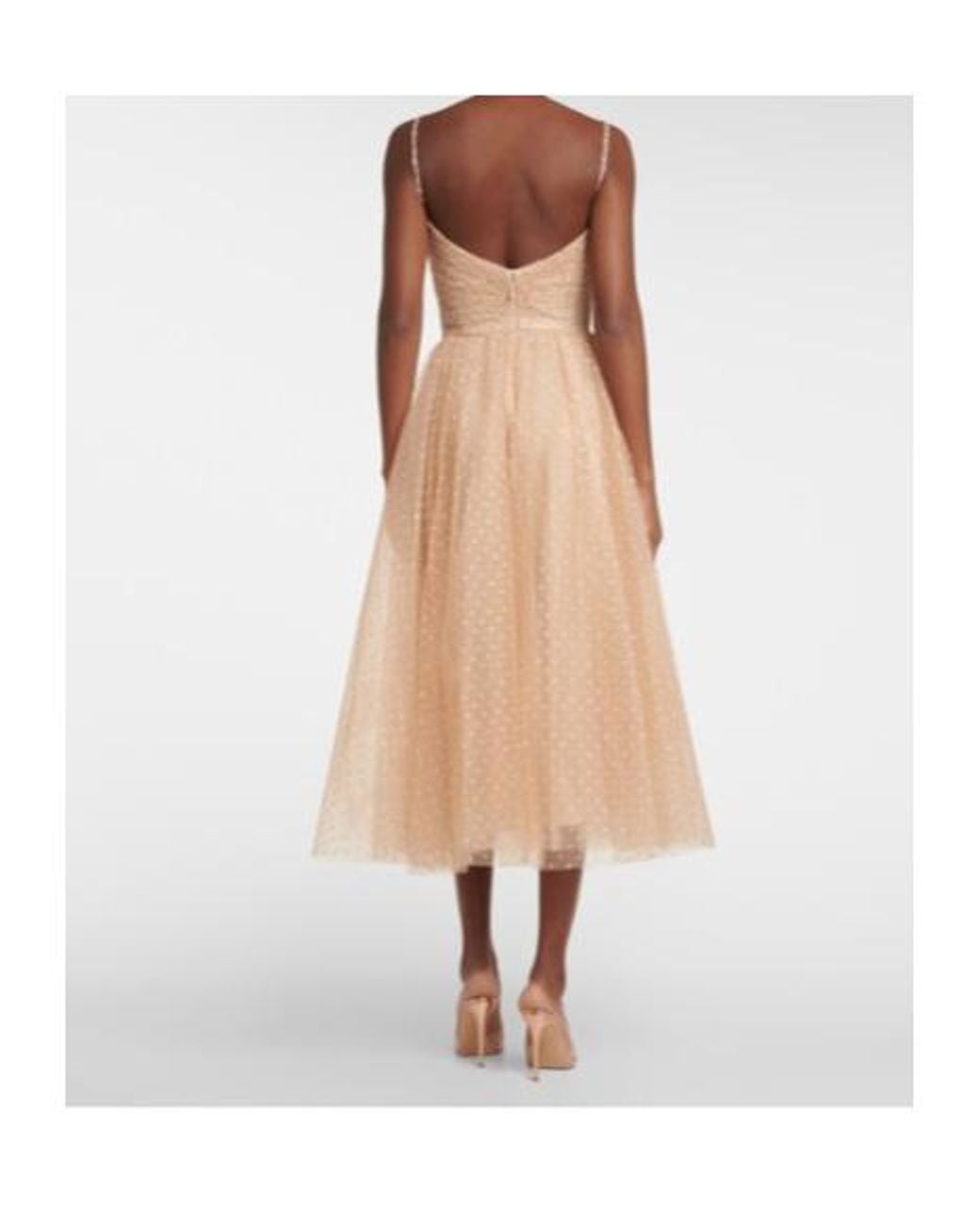 Monique Lhuillier Natural Dotted Tulle Midi Dress